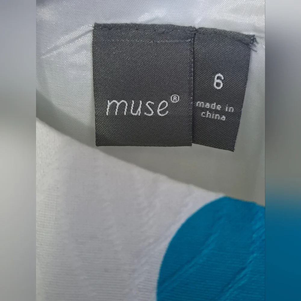 Muse White Dress Turquoise Brown Polka Dots Matching Belt Size 6 - Picture 6 of 8